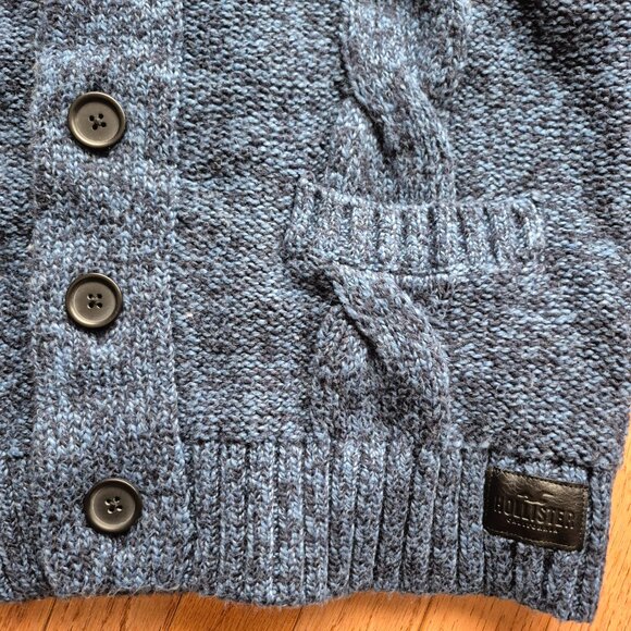 Hollister Cardigan Sweater Blue Knit Cotton Pockets Shawl Collar Medium - Picture 2 of 10